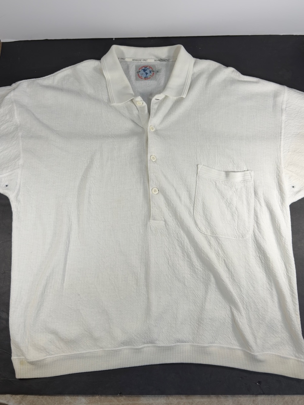 VTG 90s Members Only Textured Knit Polo Shirt Mens XL White Banded Waist